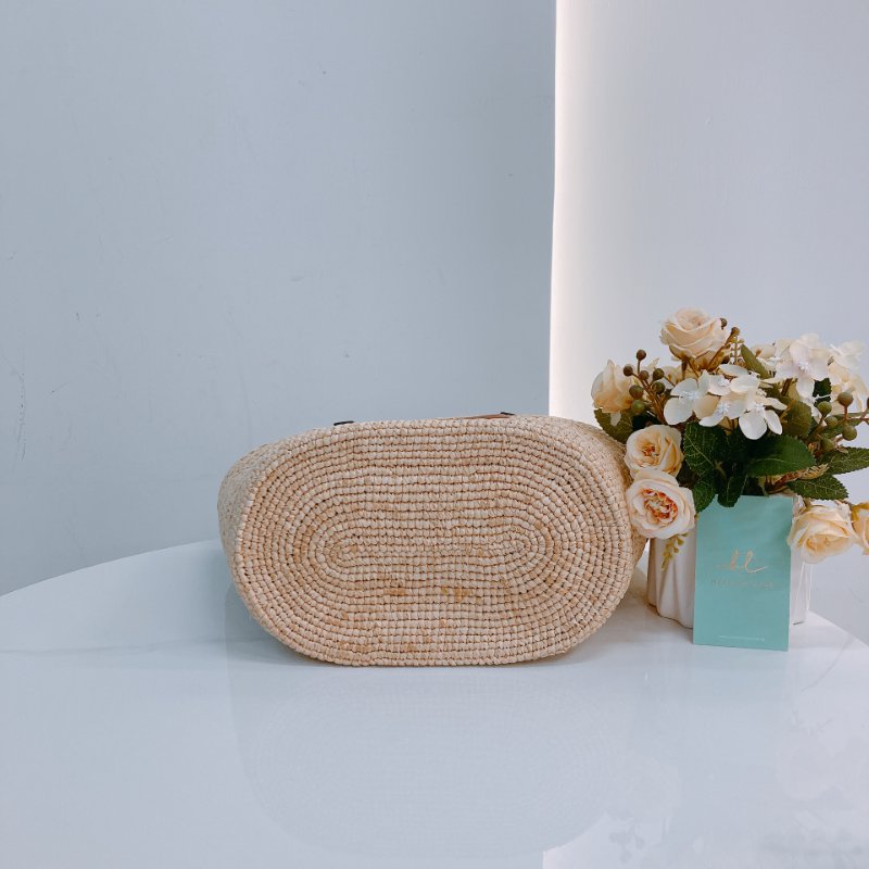 MS0618 Celine 思琳 草編 草織 經典手提包 單肩包 棕色牛皮 金扣 Supple Panier Teen Raffia Beige Brown x GHW-4