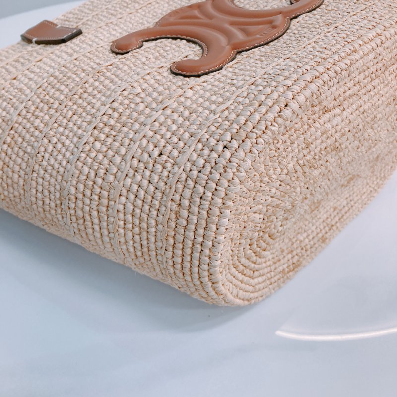 MS0618 Celine 思琳 草編 草織 經典手提包 單肩包 棕色牛皮 金扣 Supple Panier Teen Raffia Beige Brown x GHW-5
