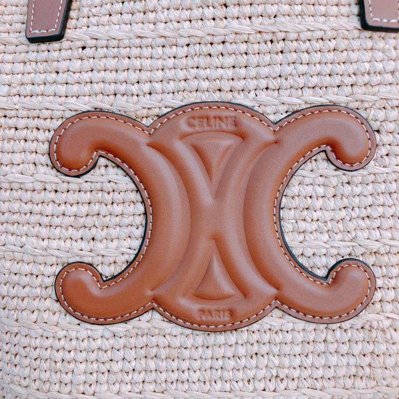 MS0618 Celine 思琳 草編 草織 經典手提包 單肩包 棕色牛皮 金扣 Supple Panier Teen Raffia Beige Brown x GHW-10