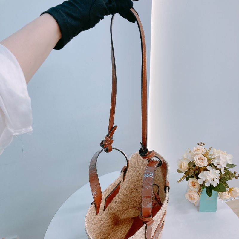 MS0618 Celine 思琳 草編 草織 經典手提包 單肩包 棕色牛皮 金扣 Supple Panier Teen Raffia Beige Brown x GHW-11