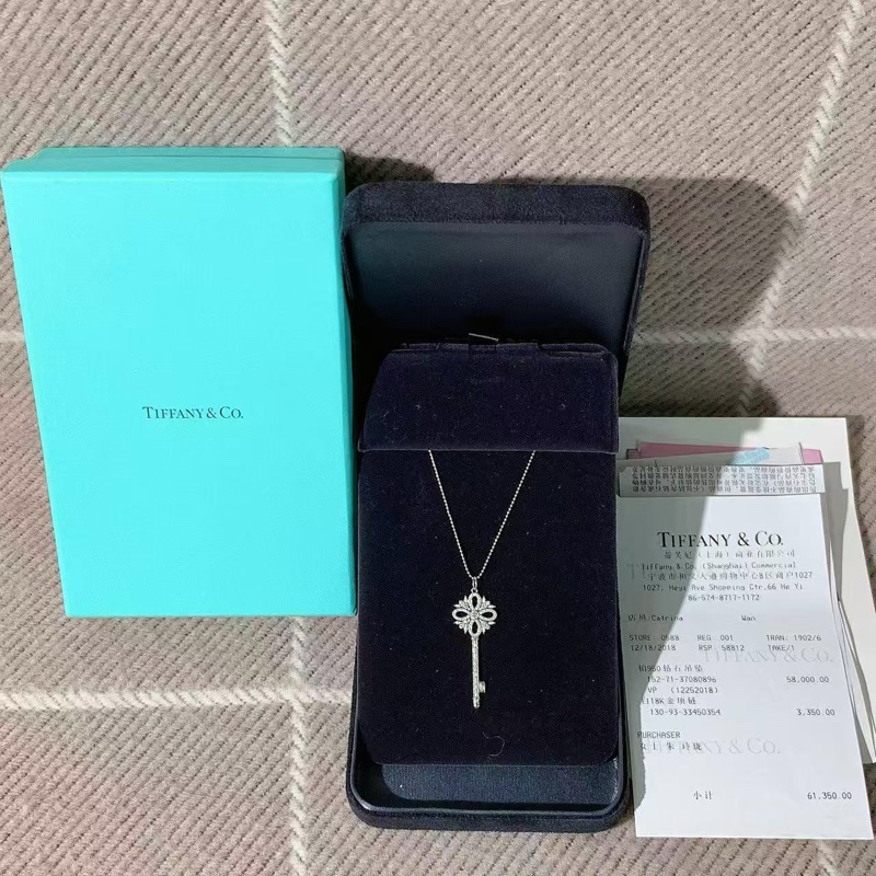 Tiffany蒂芙尼Victoria維多利亞鑰匙白金鑲鑽吊墜項鍊中號-0