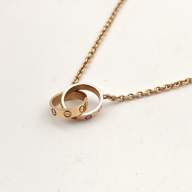CARTIER LOVE18K金雙環項鏈18K玫瑰金項鏈-2