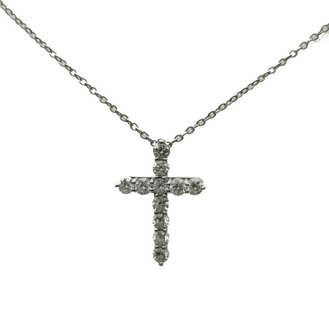 TIFFANY&CO 滿鑽十字架小號1.8cm鑽石/pt950項鏈