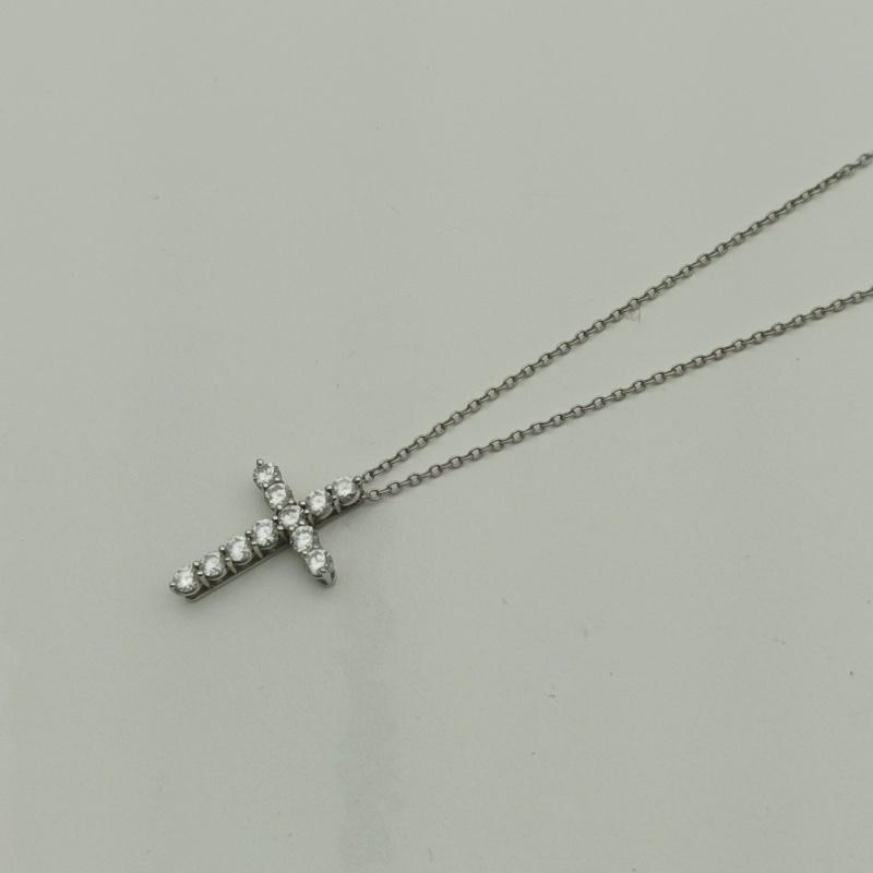 TIFFANY&CO 滿鑽十字架小號1.8cm鑽石/pt950項鏈-1