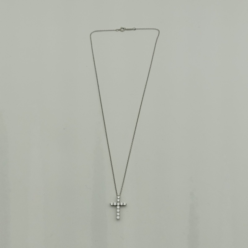 TIFFANY&CO 滿鑽十字架小號1.8cm鑽石/pt950項鏈-4