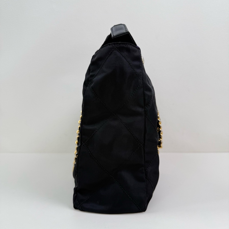 Prada/普拉達 降落傘鏈條單肩包黑色 金扣-3