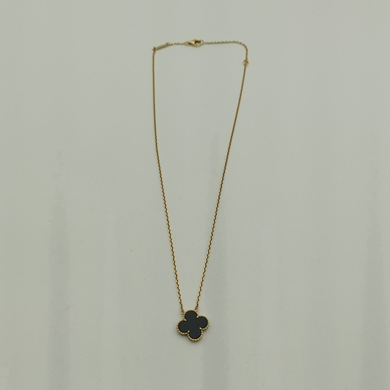 VAN CLEEF&ARPELS VintageAlhambra中號單花項鏈老扣18K黃金/縞瑪瑙-1