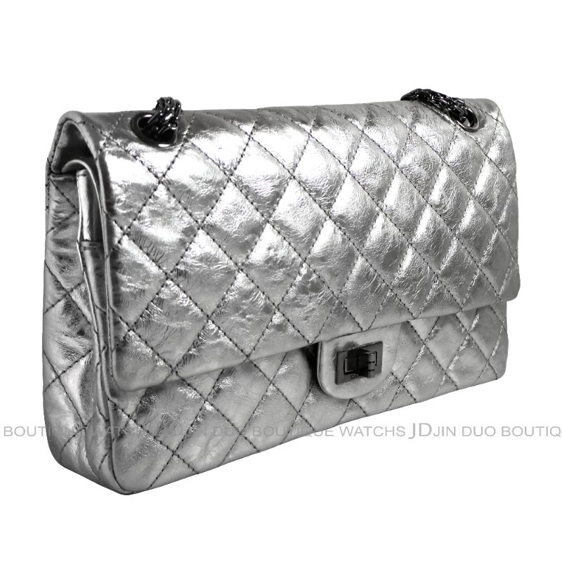 金鐸精品~2516 CHANEL香奈兒2.55復刻版226金屬銀色菱格紋仿舊小牛皮金屬鍊帶側肩背包 0 直購#斜背包#側背包#CHANEL#香奈兒#肩背包-2