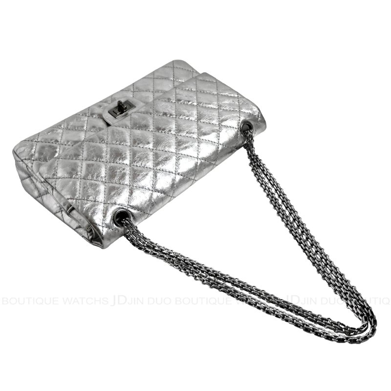 金鐸精品~2516 CHANEL香奈兒2.55復刻版226金屬銀色菱格紋仿舊小牛皮金屬鍊帶側肩背包 0 直購#斜背包#側背包#CHANEL#香奈兒#肩背包-4