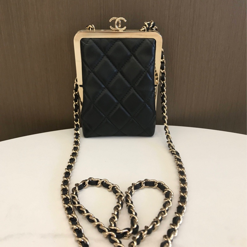 Chanel 黑金 夾子晚宴包 鏈條包-0