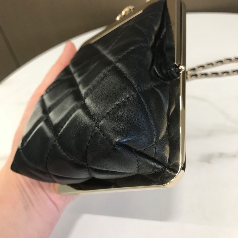 Chanel 黑金 夾子晚宴包 鏈條包-4