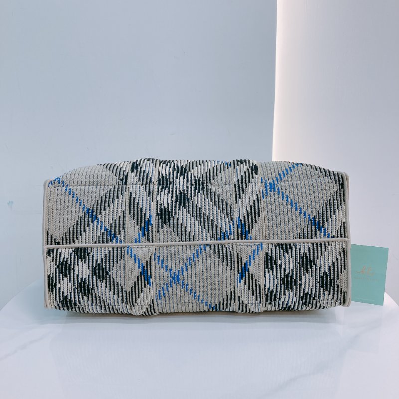 MS0622 Burberry 博柏利 巴寶莉 帆布毛織 手提大包 灰色 亂紋 復古金扣 Check Knitted Tote Bag Medium 40cm Canvas Grey x GHW-4