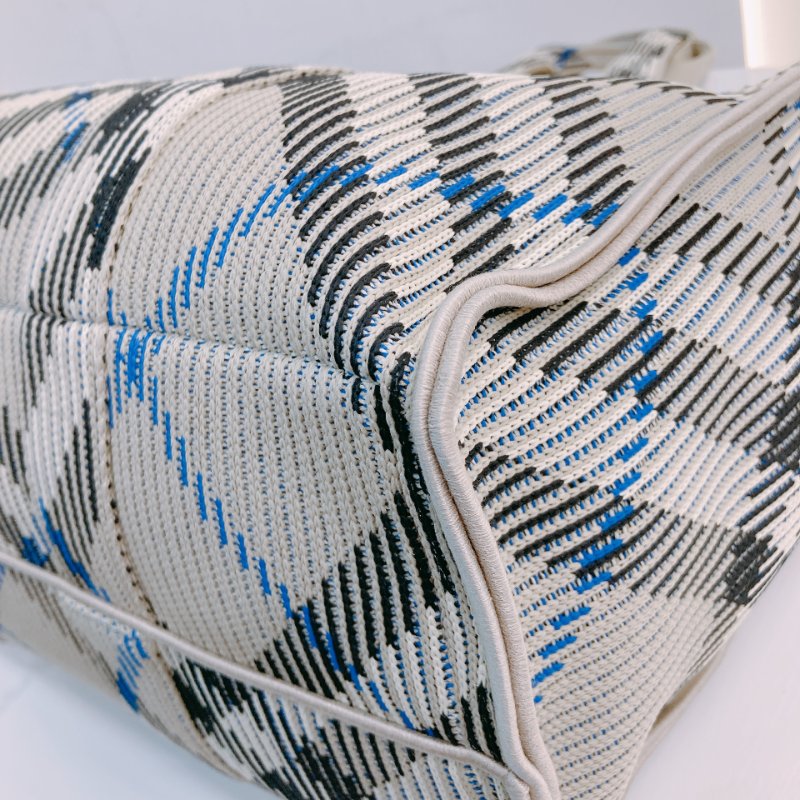 MS0622 Burberry 博柏利 巴寶莉 帆布毛織 手提大包 灰色 亂紋 復古金扣 Check Knitted Tote Bag Medium 40cm Canvas Grey x GHW-6