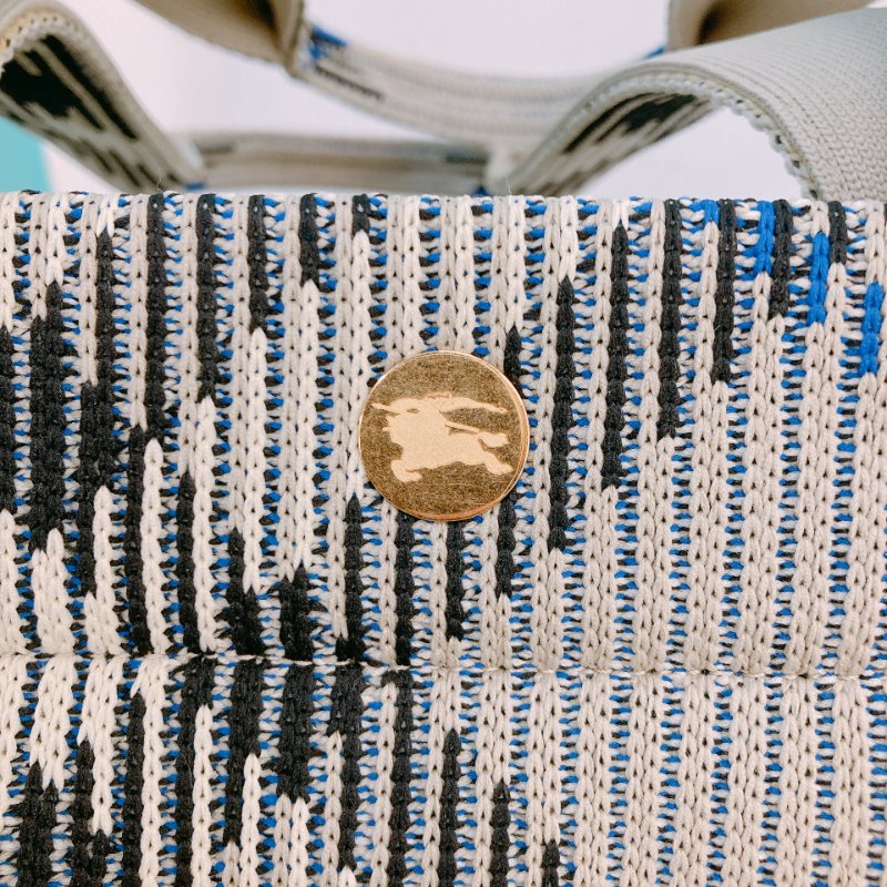 MS0622 Burberry 博柏利 巴寶莉 帆布毛織 手提大包 灰色 亂紋 復古金扣 Check Knitted Tote Bag Medium 40cm Canvas Grey x GHW-10