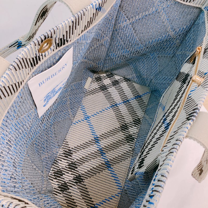 MS0622 Burberry 博柏利 巴寶莉 帆布毛織 手提大包 灰色 亂紋 復古金扣 Check Knitted Tote Bag Medium 40cm Canvas Grey x GHW-11