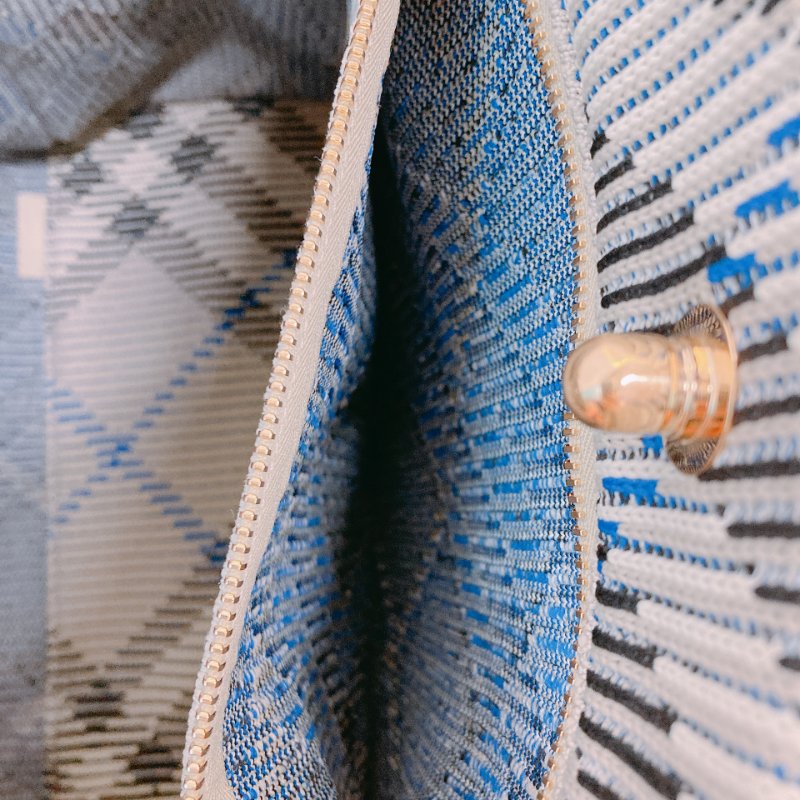 MS0622 Burberry 博柏利 巴寶莉 帆布毛織 手提大包 灰色 亂紋 復古金扣 Check Knitted Tote Bag Medium 40cm Canvas Grey x GHW-12