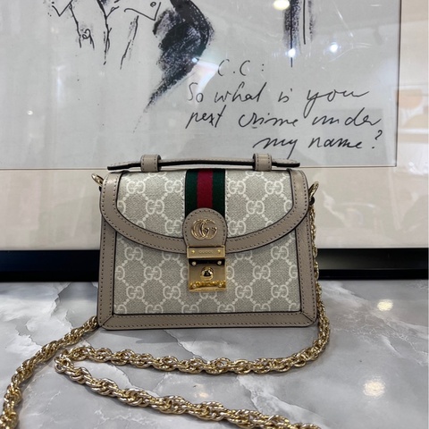古馳Gucci Ophidia系列 燕麥色老花鏈條包 郵差包