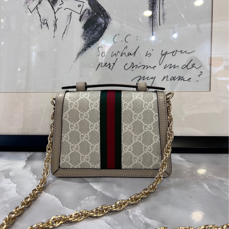 古馳Gucci Ophidia系列 燕麥色老花鏈條包 郵差包-1