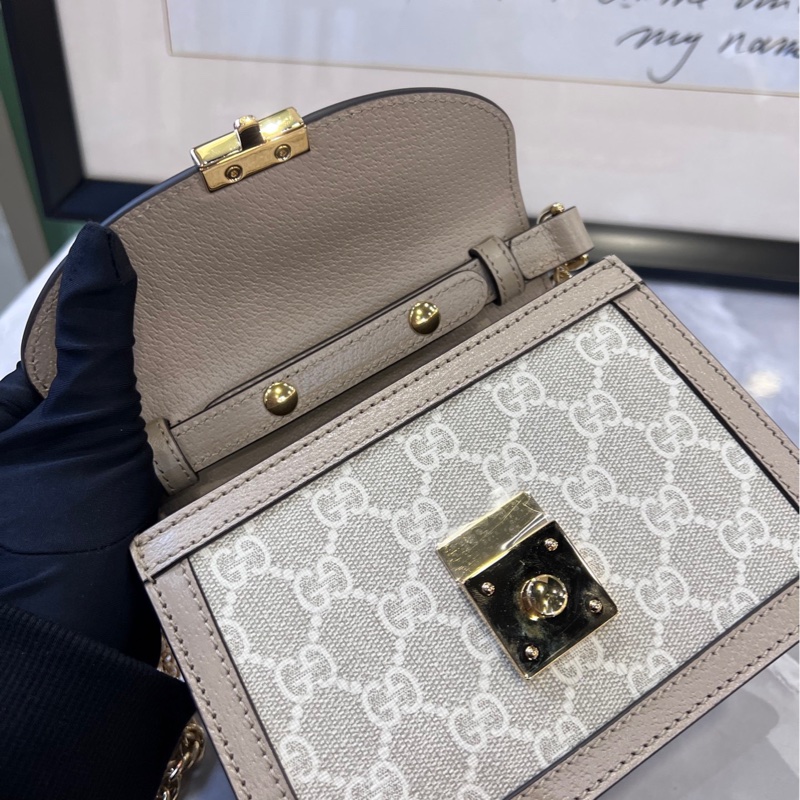 古馳Gucci Ophidia系列 燕麥色老花鏈條包 郵差包-4