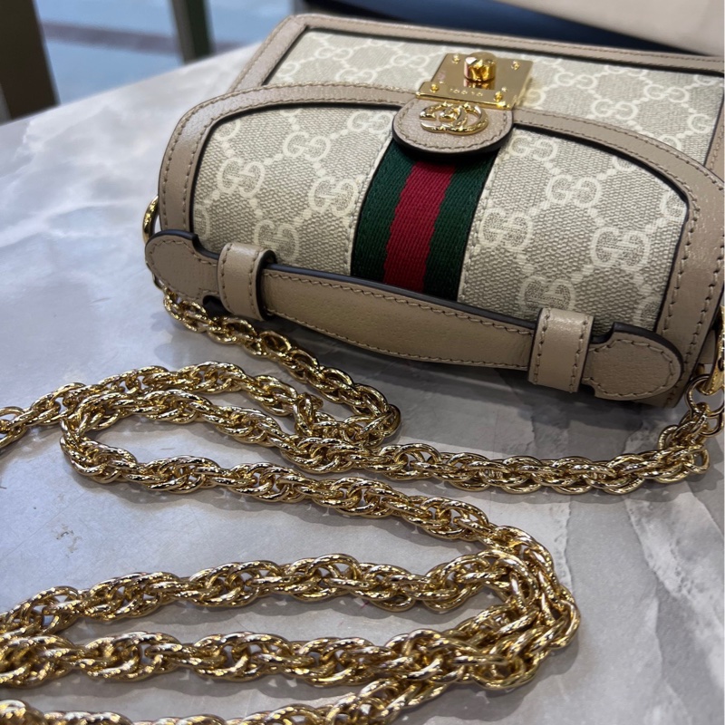 古馳Gucci Ophidia系列 燕麥色老花鏈條包 郵差包-6
