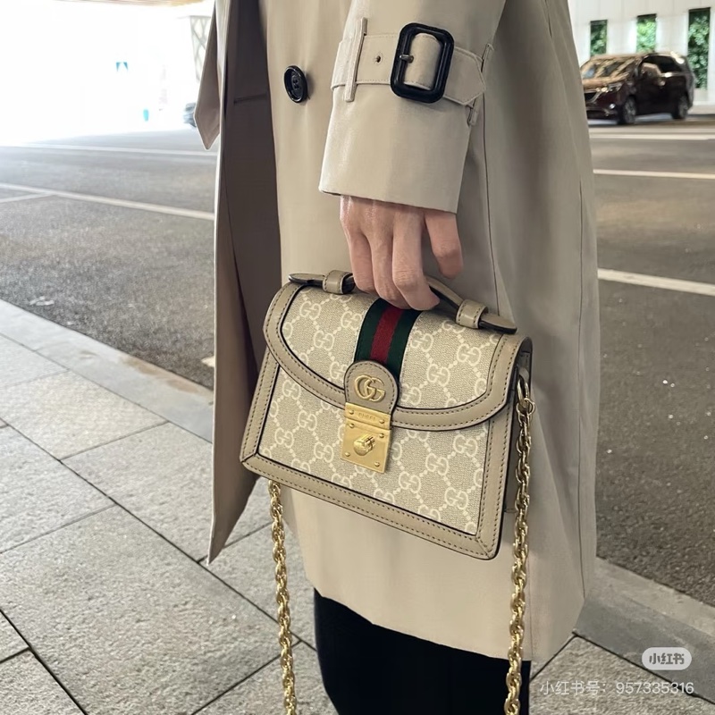 古馳Gucci Ophidia系列 燕麥色老花鏈條包 郵差包-8