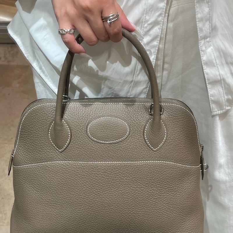 Hermes大象灰T/C皮銀扣bolide 31手提側背包-0