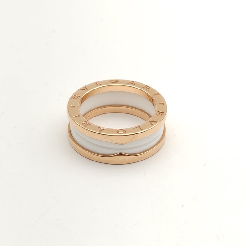 BVLGARI B.ZERO1彈簧戒指三圈18K玫瑰金/白陶瓷55-1