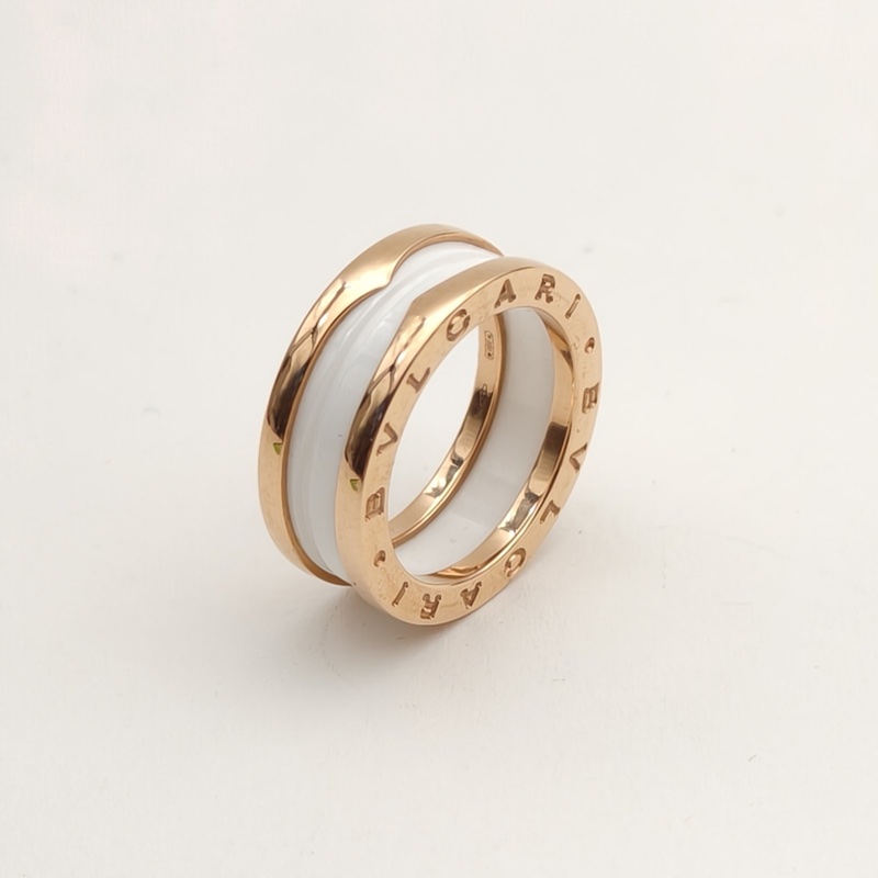 BVLGARI B.ZERO1彈簧戒指三圈18K玫瑰金/白陶瓷55-3