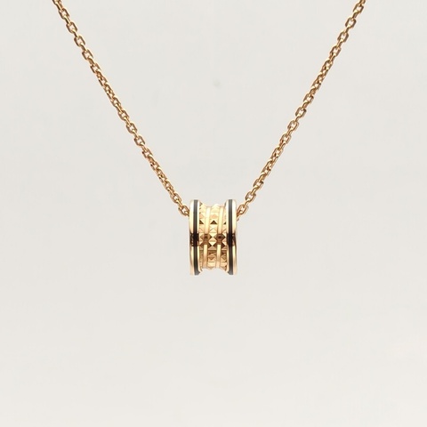BVLGARI B.ZERO1彈簧項鏈ROCK鉚釘小號黑邊18K玫瑰金/黑陶瓷