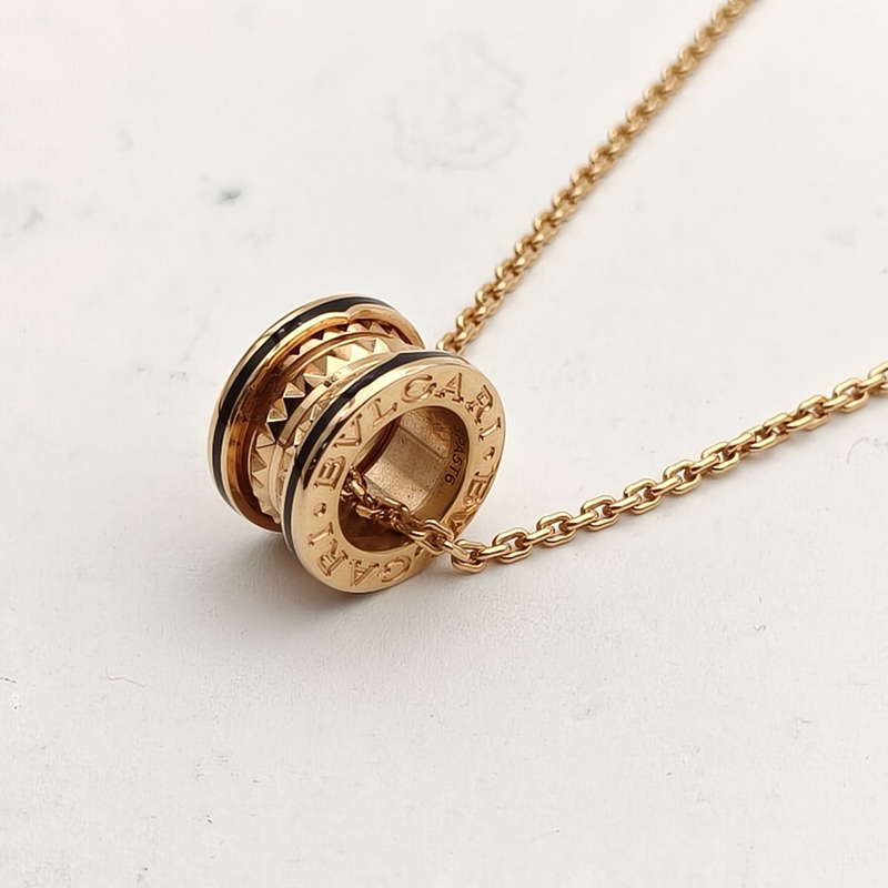 BVLGARI B.ZERO1彈簧項鏈ROCK鉚釘小號黑邊18K玫瑰金/黑陶瓷-1