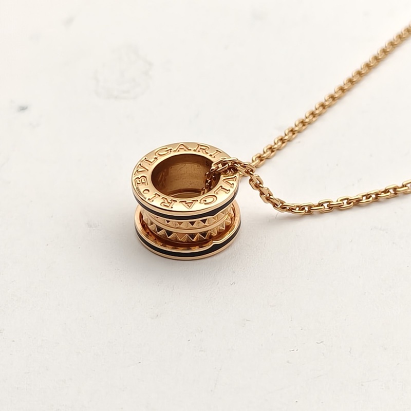 BVLGARI B.ZERO1彈簧項鏈ROCK鉚釘小號黑邊18K玫瑰金/黑陶瓷-2