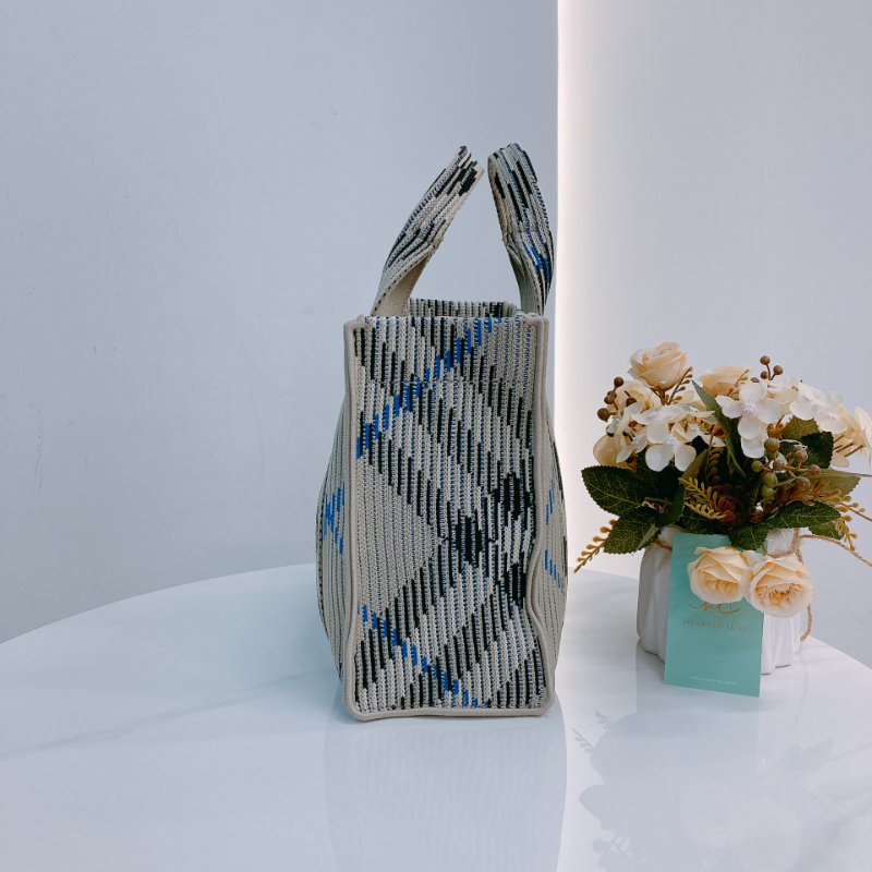 MS0621 Burberry 博柏利 巴寶莉 帆布毛織 手提小包 灰色 亂紋 復古金扣 Check Knitted Tote Bag Mini Canvas Grey x GHW-2