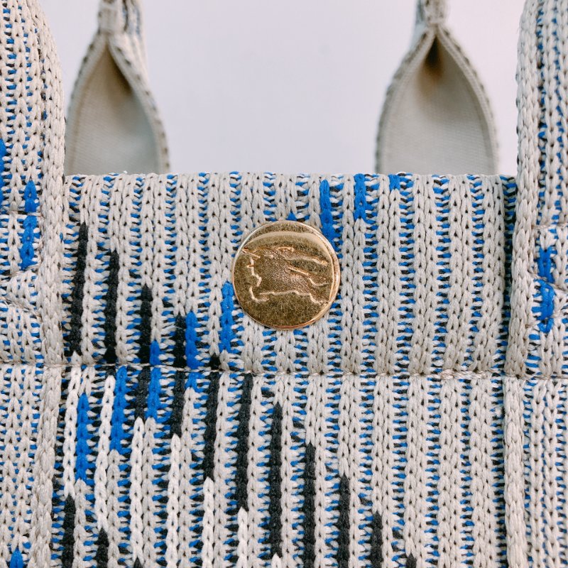 MS0621 Burberry 博柏利 巴寶莉 帆布毛織 手提小包 灰色 亂紋 復古金扣 Check Knitted Tote Bag Mini Canvas Grey x GHW-10