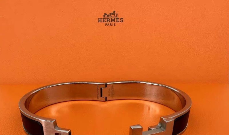 Hermes愛馬仕銀邊啞光霧面黑琺瑯手鐲-2