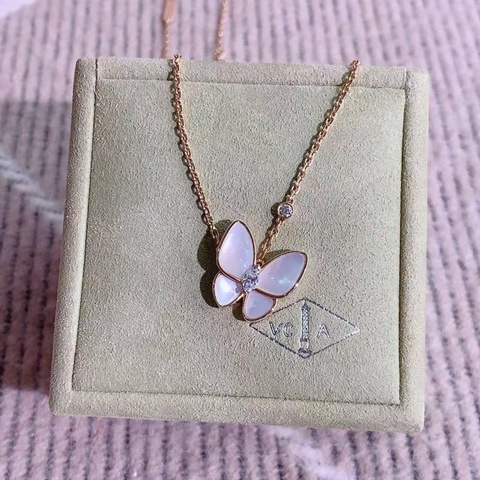 Vca梵克雅寶Two Butterfly蝴蝶白貝母項鍊18K玫瑰金 珍珠母貝