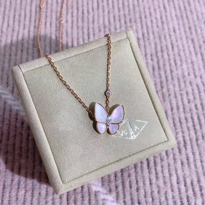 Vca梵克雅寶Two Butterfly蝴蝶白貝母項鍊18K玫瑰金 珍珠母貝-1