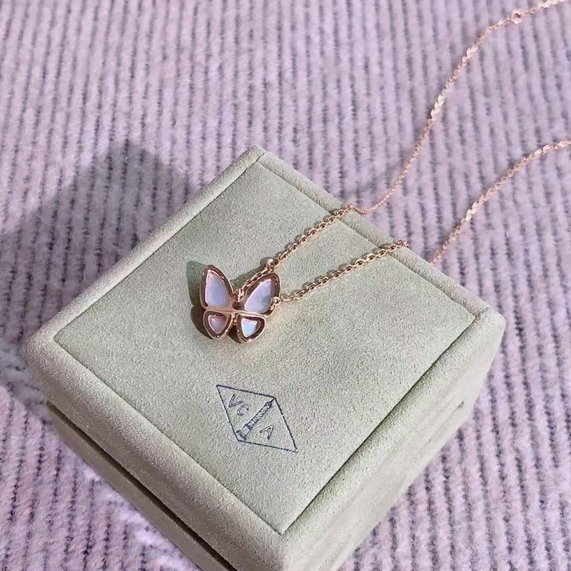 Vca梵克雅寶Two Butterfly蝴蝶白貝母項鍊18K玫瑰金 珍珠母貝-2