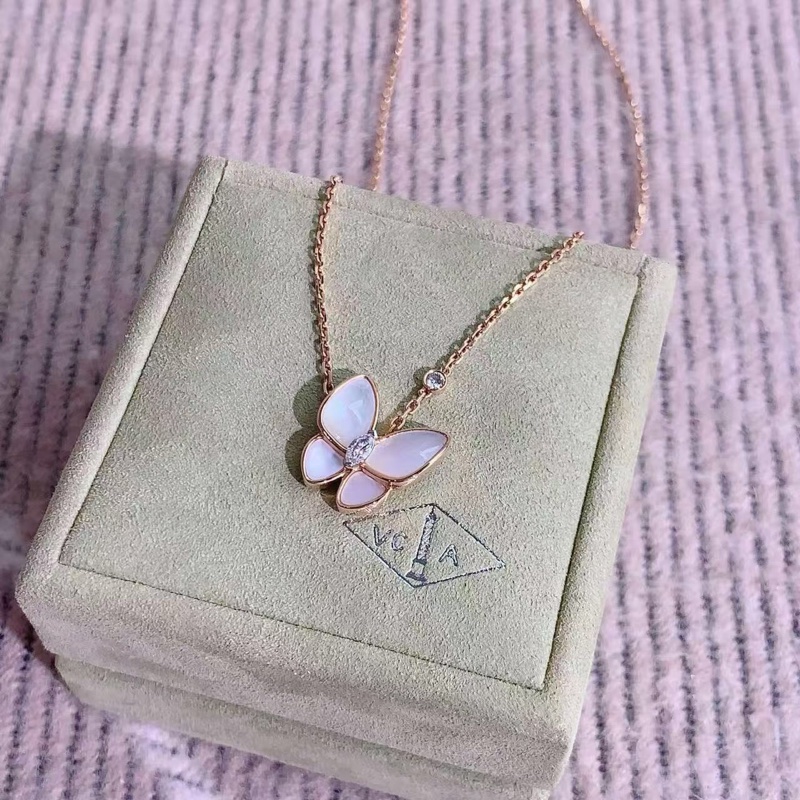 Vca梵克雅寶Two Butterfly蝴蝶白貝母項鍊18K玫瑰金 珍珠母貝-3