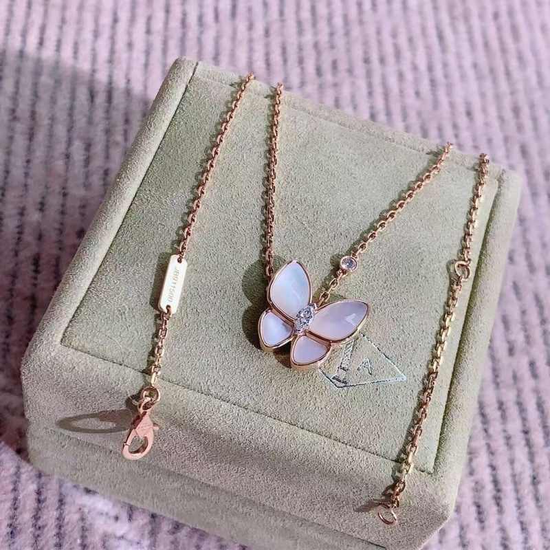 Vca梵克雅寶Two Butterfly蝴蝶白貝母項鍊18K玫瑰金 珍珠母貝-4