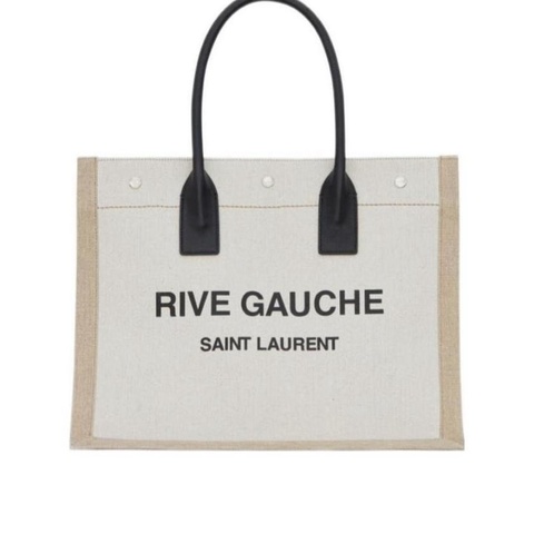 Saint Laurent 女士 RIVE GAUCHE亞麻和皮革托特包均碼碼常規、39 X 18 X 31CM