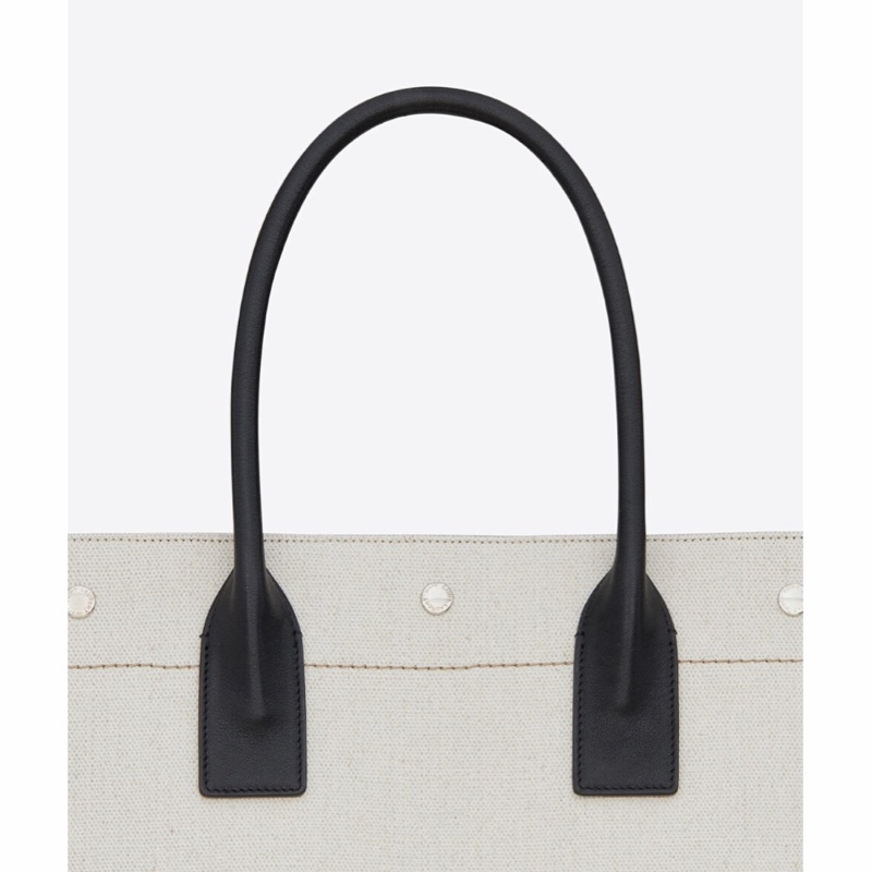 Saint Laurent 女士 RIVE GAUCHE亞麻和皮革托特包均碼碼常規、39 X 18 X 31CM-1
