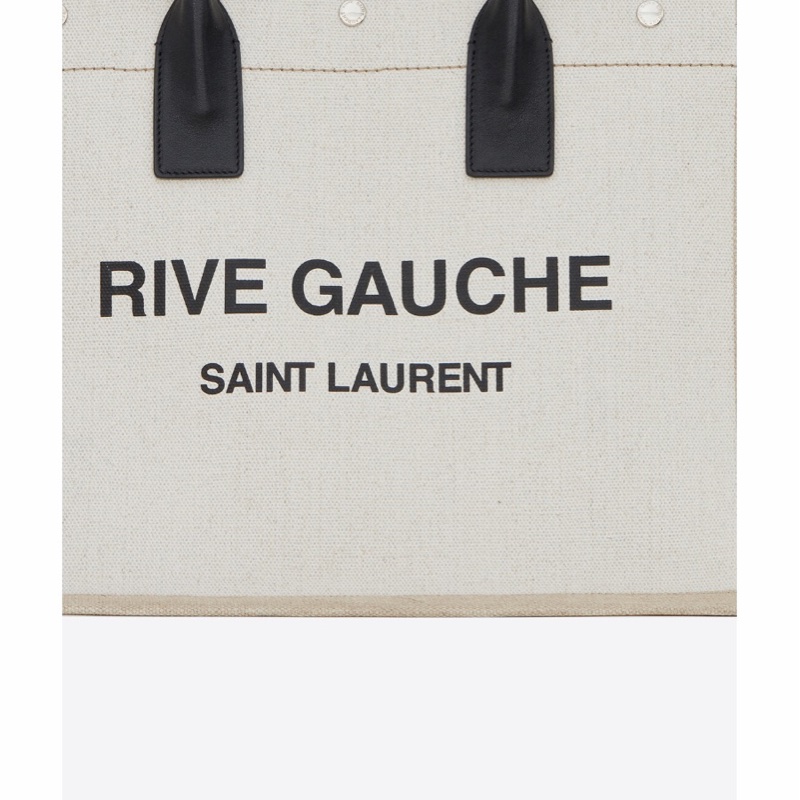 Saint Laurent 女士 RIVE GAUCHE亞麻和皮革托特包均碼碼常規、39 X 18 X 31CM-2
