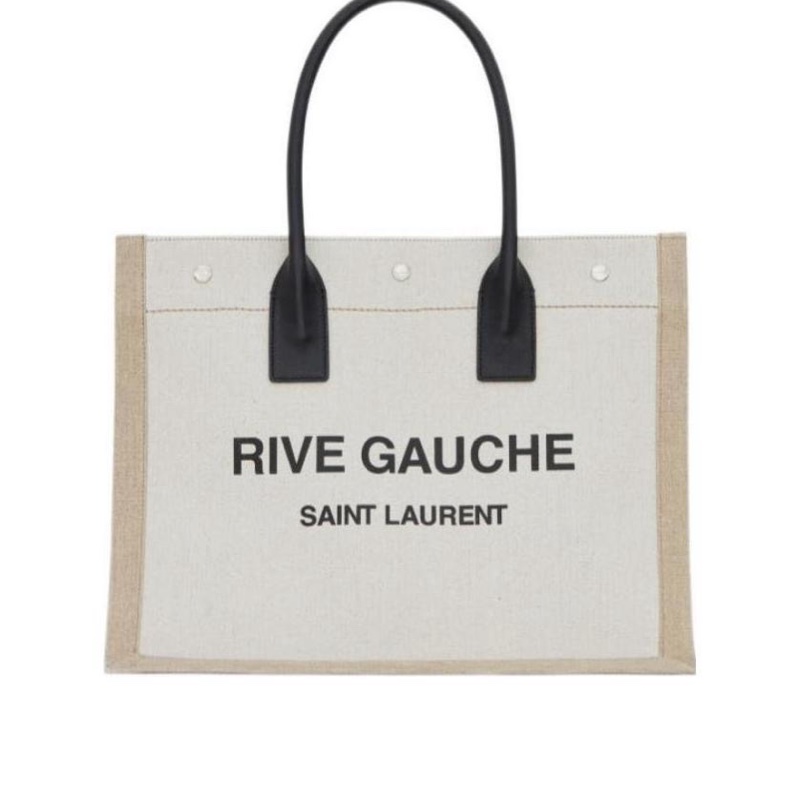 Saint Laurent 女士 RIVE GAUCHE亞麻和皮革托特包均碼碼常規、39 X 18 X 31CM-7