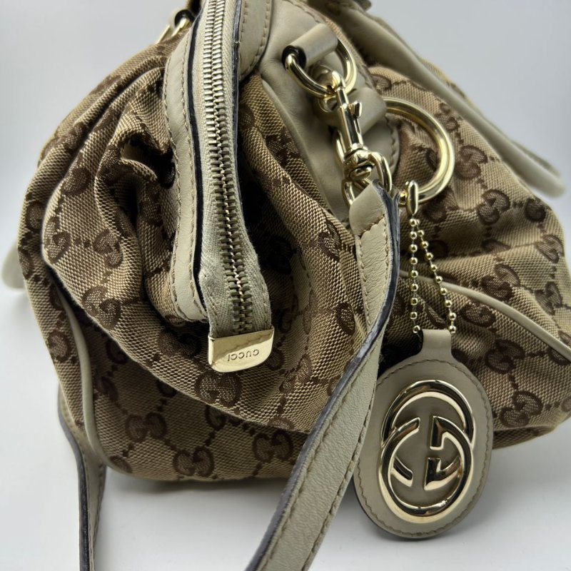 Gucci 雙 G 老花軟貝殼手提斜挎包-6