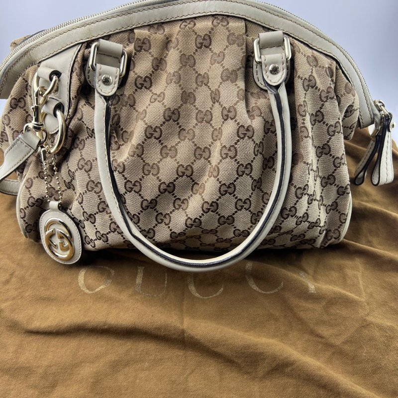 Gucci 雙 G 老花軟貝殼手提斜挎包-8