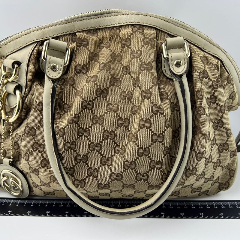 Gucci 雙 G 老花軟貝殼手提斜挎包-9