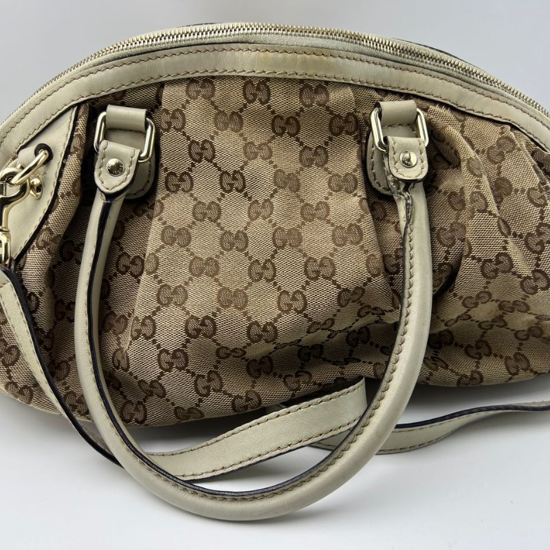 Gucci 雙 G 老花軟貝殼手提斜挎包-10