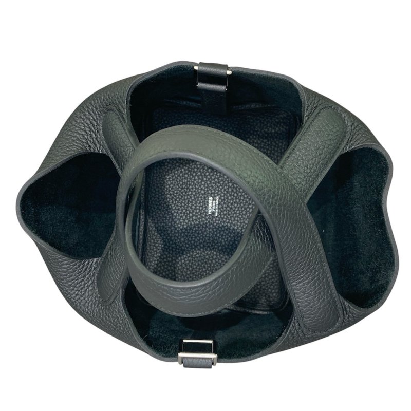 HERMES PICOTIN 18 皮革 黑色 銀釦-10