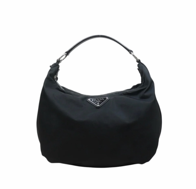 「JL精品代購」9新 Prada Hobo黑銀大號豌豆半月包-2