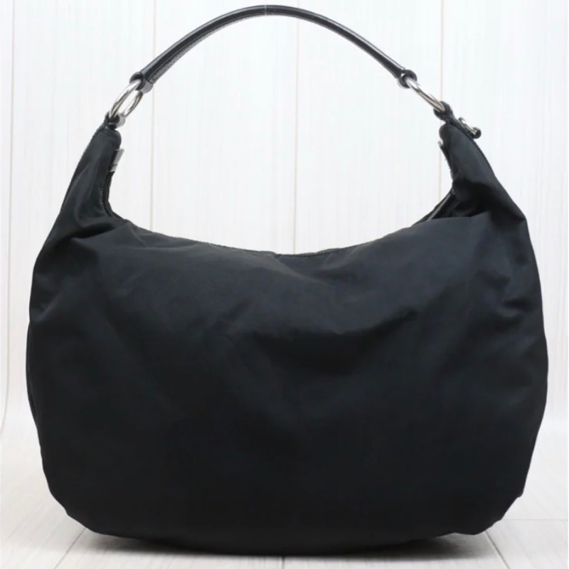 「JL精品代購」9新 Prada Hobo黑銀大號豌豆半月包-3